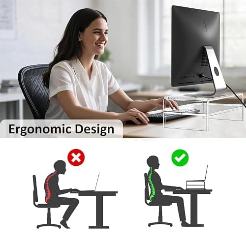 Egchi Clear Acrylic Monitor Stand Riser 2 Tier, 5.12 Inches High Clear Computer Desk Organizer Shelf for Multi Media PC Storage Laptop thumbnail 3