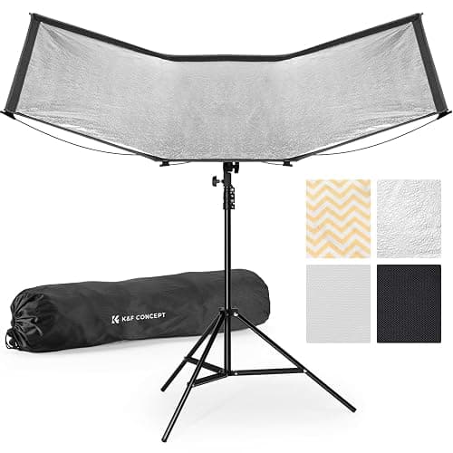 K&F CONCEPT Clamshell Light Reflector Diffuser with Carrying Bag, 47"x25"/120x65cm Photography Curved Lighting Reflector for Photo Studio Photography, Black/White/Gold/Silver Colors - Image 1