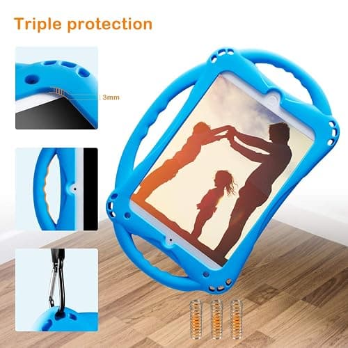 TopEsct Kids Case for iPad mini 5 4 3 2 1,Silicone Childproof Case for iPad mini 5 4 3 2 1, Built-in Handle Stand, Comes with a Strap (Blue) thumbnail 3