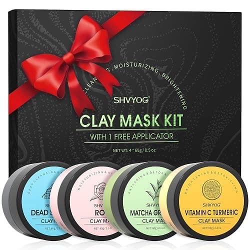 SHVYOG 4Pcs Face Mask Set - Turmeric Clay Mask, Vitamin C, Green Tea, Rose, Dead Sea Mud Mask, Skin Care Mask for Deep Cleansing, Refining Pores, Stocking Stuffers for Women, Gifts for Women- 240g thumbnail 9