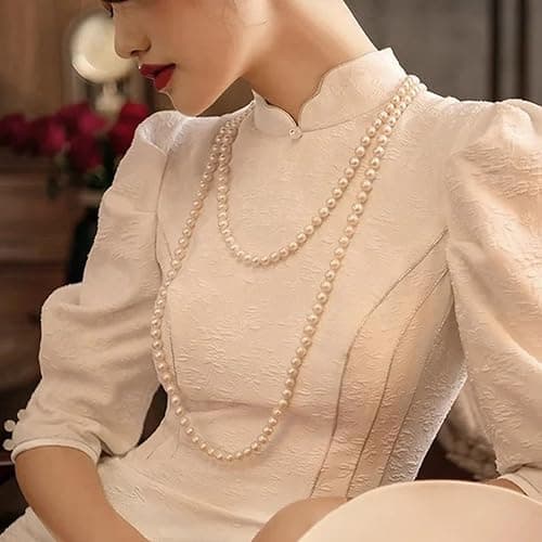Jidyllic Collier de Perles Art Déco, 150 cm, Perles d'Imitation Blanc, Plastique ABS, Unisex Adulte thumbnail 6