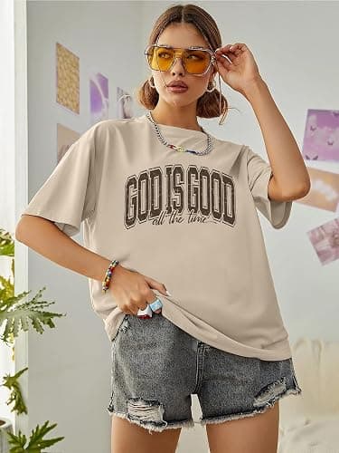 God is Good Shirt Christian Shirts for Women Oversized Jesus Religious Gift Tops Bible Verse Inspirational Tee thumbnail 4