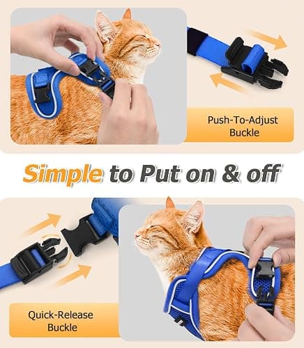 Halypet Cat Harness and Leash Set [MAX Safety 4th-Gen Upgrade] Escape Proof Adjustable Cat Leash Comfortable Soft Vest Easy to Wear Kitten Harness with Reflective Strip for Cats Walking, S Blue thumbnail 8