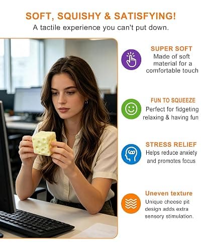Coconut Oil Stress Ball, Cheese-Shaped Squishy Ball - Soft Jelly with a Bubblegum Texture, Slow-Rising Fidget Stress Ball for Stress Relief and Relaxation, Non-Sticky, Helps Improve Focus thumbnail 4