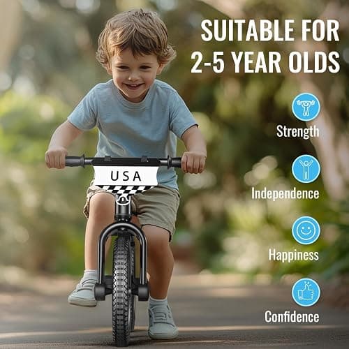 SEREED Toddler Balance Bike 2 Year Old, No Pedal Kids Bicycle Toys for 2-5 Years Old, Tool-Free Adjustment, Customize Plate with Stickers, Gift for 2-3 Boys Girls (Black Lighting) thumbnail 7