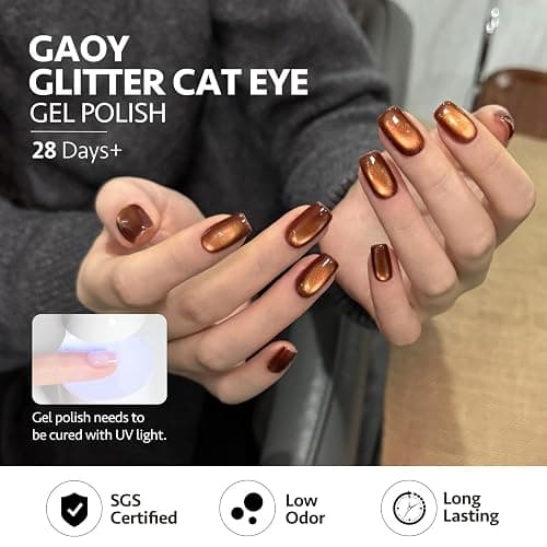 GAOY Glitter Cat Eye Gel Nail Polish Set with Magnet, 6 Colors Brown Green Purple Gold, Holographic Shimmer UV Soak Off Gel Polish for Salon & DIY Nail Art thumbnail 6