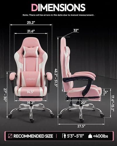 Dowinx Ergonomic Gaming Chair with Footrest & Massage Lumbar, 2D-Linkage Armrests for Computer Chair 330lbs with Headrest Pillow for Office, Home, Streaming and Long Gaming Sessions, Bright Pink thumbnail 3