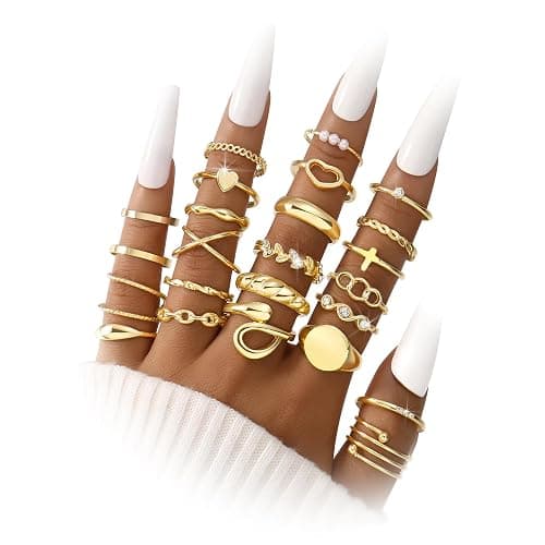 FAXHION 24 Pcs Gold Stackable Rings for Women, Knuckle Rings Chunky Gold Ring Set Dainty Stacking Cute Rings, Multiple Sizes Cute Jewelry Set Gift - Image 1