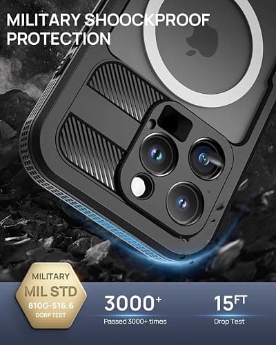 Lanhiem Magnetic for iPhone 16 Pro Max Case, IP68 Waterproof Dustproof Case, [Compatible with Magsafe] [Built-in Screen Protector] Full Body Heavy Duty Rugged Phone Cover 6.9 inch, Black/Clear thumbnail 6