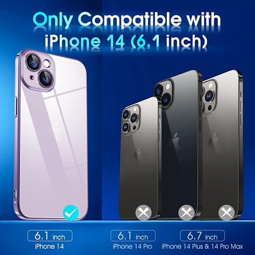 Supdeal Crystal Clear Case for iPhone 14, [Not Yellowing] [Camera Protection] [Military Grade Drop Tested] Transparent Shockproof Protective Phone Case Soft Silicone Slim Cover, 6.1 inch, Purple thumbnail 8
