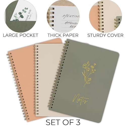 ZICOTO Aesthetic Spiral Notebook Set of 3 For Women - Cute College Ruled 8x6 Journal/Notebook with Large Pockets And Lined Pages - Perfect Supplies to Stay Organized at Work or School thumbnail 5
