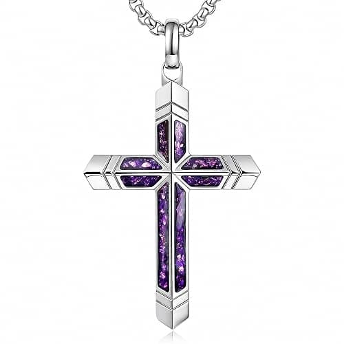 GTMJ Amethyst Cross Necklace for Men with Adjustable Box Chain For Everyday Wear Christian Men's Cross Necklace Jewelry Gifts - Image 1