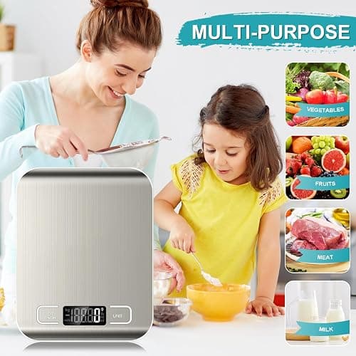 Food Scale, 11lb Kitchen Scale with 6 Units Tare Function & LCD Display, 0.05oz/1g Stainless Steel Digital Food Scale Grams and Ounces for Baking, Cooking, Dieting and Meal Prep (Batteries Included) thumbnail 3