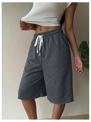 SHENHE Women's Wide Leg Sweat Shorts Drawstring Casual Lounge Sports Knee Length Bermuda Shorts thumbnail 2