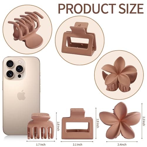 3 Styles Medium Hair Clips for Women 9 Pcs Small Claw Clips for Thin Hair Flower Hair Clips for Thick Hair Square Hair Claw Clips for Girls Hawaiian Plumeria Hair Accessories for Women (Brown) thumbnail 3