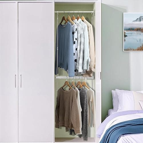 STORAGE MANIAC Hanging Closet Rod, Adjustable Width and Height Closet Hanging Organizer, Space-Saving Clothes Hanging Bar, Closet Extender Hanging Rod Double Closet Hanging Rod, 2 Pack Chrome thumbnail 2