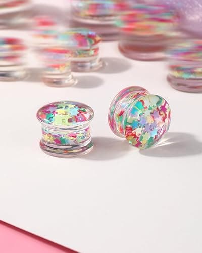 Jewseen 0g-1’’ Ear Gauges Plugs Double Flared Rainbow Star Ear Tunnels Stretchers Gauges for Women Plugs Piercing Jewelry thumbnail 3