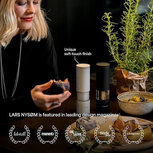 Almond Beige LARS NYSØM Salt and Pepper Grinder Set Manual, Stainless Steel Salt and Pepper Mills with Adjustable Ceramic Grinder I Design Spice Shakers (Almond Beige) thumbnail 4