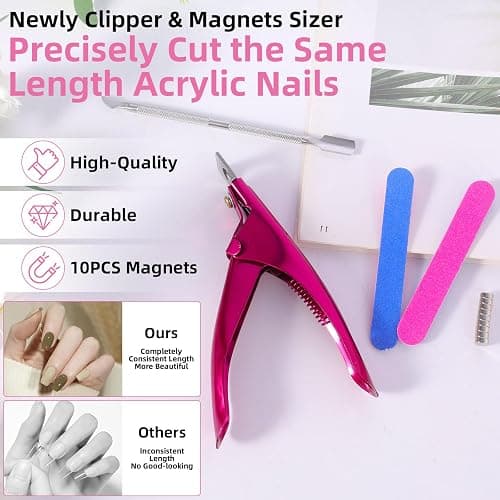 Upgade Acryl Nagelknipser Gelnägel Set, Tip Cutter mit Magnete Nagelfeile Stahl Push, Edelstahl Falsche Nagelknipser, Nagelknipser für Acrylnägel, Professionelle Nagelknipser für Home Nail Art thumbnail 4