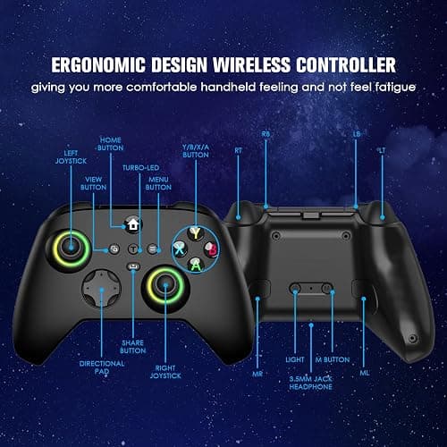 VidPPluing Controller for Xbox, Xbox One, Xbox One X|S, Xbox Series X|S, 2.4GHz Wireless Controller with RGB Light, Turbo Function and Motion Sensor, Thumb Caps Included - Black thumbnail 2
