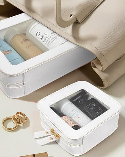 FFpaw 2 Pcs Travel Clear Makeup Bag Set, Clear Makeup Organizer with Zipper Leather Travel Bags for Toiletries Small Cosmetic Bags for Women Mini Make up Pouch Toiletry Bags Car Essentials thumbnail 3