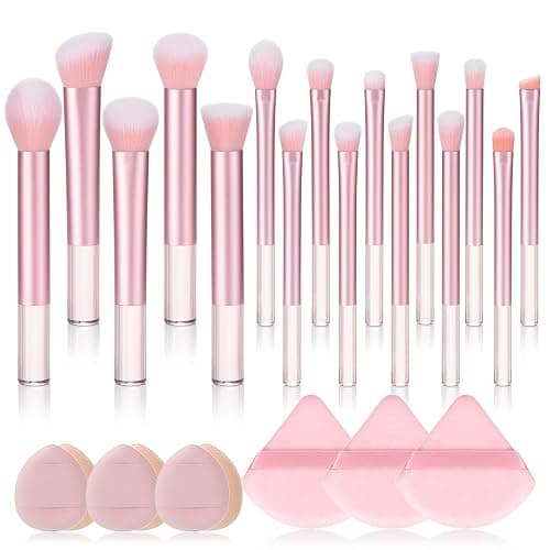 111 Makeup Brushes Set 22 Pcs Makeup Kit With Case Premium Soft Synthetic Hair Foundation Brush Concealer Brush Eyeshadow Brush Transparent Make up Brushes Set With Beauty puff(Pink, 22pcs) - Image 1