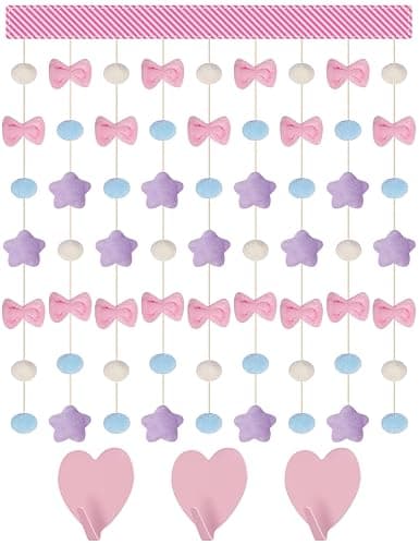 NiHome Fluffy Plush Doorway Curtain, Cute Hanging String Garland Kawaii Wall Hanging Home Decor for Girl Baby Room,Plush Bowknot Pentacle Garland Curtain with Hooks & Adhesive Velcro, 9 Strings thumbnail 3