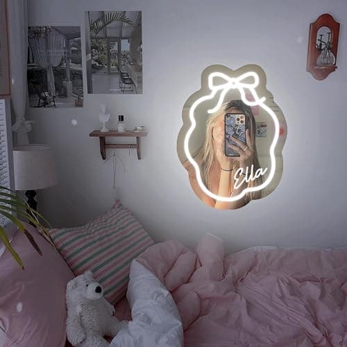 DUOLIYBC Custom Bow Neon Mirror and Sign, Girly Room Decor, Personalized Wall Art, Pink Mirror for Home and Salon thumbnail 3