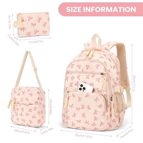 Cohawk Bow Backpack for Women Coquette Aesthetic Nylon Rucksack Cute Kawaii Backpack 3Pcs Set With Bow Pattern thumbnail 8