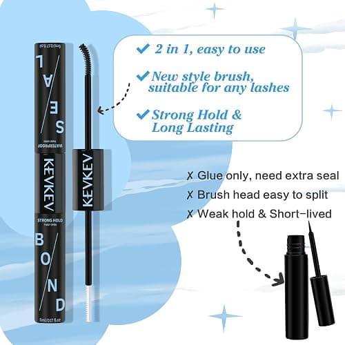 KevKev Lash Bond and Seal Lash Glue for Eyelash Extensions Lash Clusters Strong Hold Long Lasting 48-72 Hours Glue Individual Lash Glue Lash Bond and Seal Waterproof (5ml+5ml, Black Bond and Seal) thumbnail 4