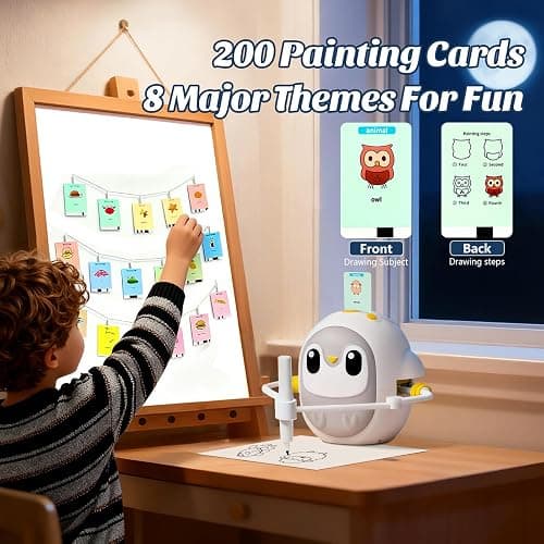 GMYGBY Drawing Robot for Kids, Montessori Learning Drawing Machine with 200 Cards, Smart Educational Painting Toy for 3 4 5 6 7 8 Year Old Boys Girls Birthday Party Gift- (Penguin) thumbnail 4