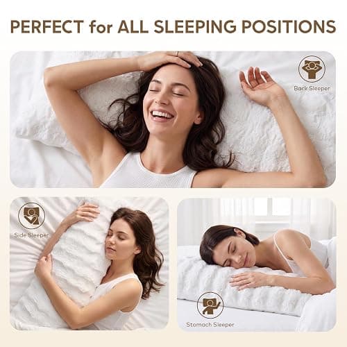 DOWNCOOL Premium Large Body Pillow Insert with Faux Rabbit Fur Cover - Large Full Body Pillows for Adults - Soft Long Bed Pillows for Side Sleepers - 20x54 inch (White, with Cover) thumbnail 6