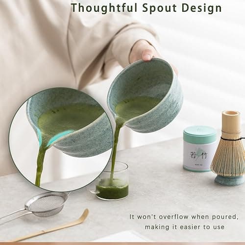 Ochcahser Matcha Kit Set, Matcha Whisk Set Includes Matcha Bowl And Holder, Bamboo Matcha Whisk, Scoop and Matcha Sifter, 17 oz Mottled Blue Glaze Ceramic Matcha Kit for Tea Lovers thumbnail 6