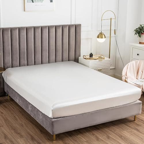 Morbuy Drap Housse 180x200, Blanc Satin Draps Housses pour Matelas Épais Jusqu'à 30 cm, Luxe Drap-Housse en Microfibre Soyeux, Lisse Respirant et Doux thumbnail 2
