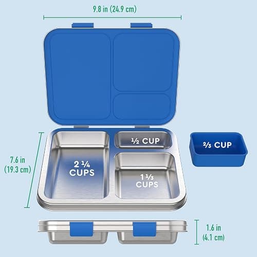 Bentgo Kids Stainless Steel Leak-Resistant Lunch Box - 3-Compartments with Bonus Silicone Container, Durable, Eco-Friendly, Dishwasher Safe, BPA-Free, Ideal for School, Ages 3+ (Blue) thumbnail 2