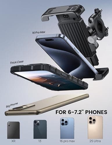 Lamicall Bike Motorcycle Phone Mount - [1s Quick Lock] Bike Cell Phone Holder Clip, Bicycle Scooter Handlebar Clamp, for iPhone Air, 17 16 15 Pro Max, Galaxy S25 S24 Ultra, 6-7.2" Phones thumbnail 5