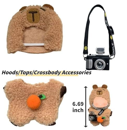 3-Piece Knit and Plush Doll Outfit Set for 17cm Collectibles - Plush Bear Hoodie Set (Hoodie+Outfit+Camera) - No Doll Included thumbnail 3