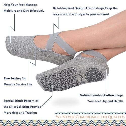Ozaiic Pilates Socks for Women Non Slip Grip, Yoga Socks with Grippers for Barre, Hospital, Ballet, Dance, Barefoot Workout thumbnail 2