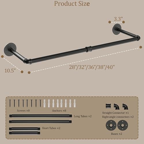 RSFMAS Wall Mounted Clothes Rack, Industrial Pipe Clothing Rack 28 Inch Black, Wall Clothes Hanger for Bedroom, Cloakroom, Closet, Hallway, Boutique Display, Drying Racks Wall-Mount for Laundry thumbnail 3