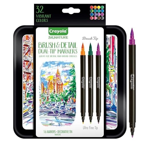 Crayola Brush & Detail Dual Tip Marker Set, 16 Markers, 32 Colors, Adult Coloring Markers, Gifts for Teens & Adults thumbnail 2