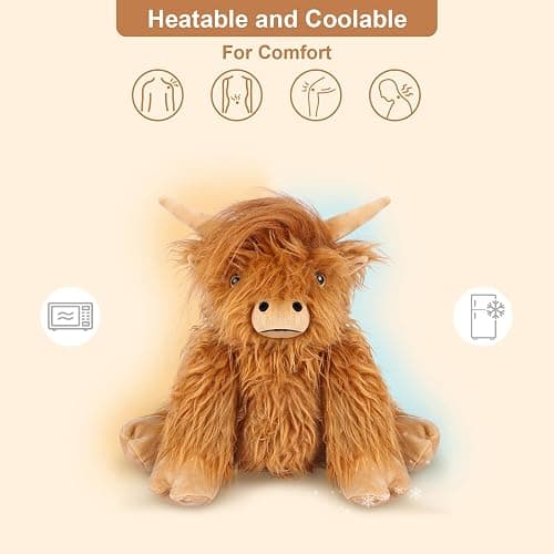 SuzziPals Heatable & Coolable Highland Cow Stuffed Animals Plushie, Microwavable Heating Pad for Soothing & Relaxation, Lavender Scented Cattle Plush Toys for Stress Relief, Stuffed Cow Gifts thumbnail 3