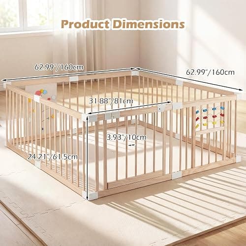 INFANS Wooden Baby Playpen with Adjustable Size & Shape, 8 Panels, Child Proof Lock, Easy to Assemble, 63" x 63" Portable Play Yard for Babies Toddlers thumbnail 2