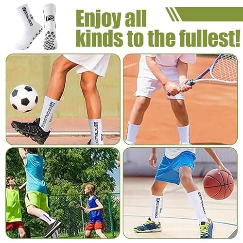 HABNI Chaussette Foot Enfant 3 Paires Antidérapantes Blanc Taille 33-39 Pour Football Basketball Rugby thumbnail 5