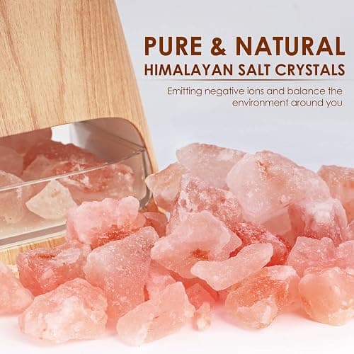 SALKING 2-in-1 Ultrasonic Essential Oil Diffuser & Himalayan Salt Lamp, Aromatherapy Diffuser Cool Mist Humidifier with Auto Off Function, 100% Pure Himalayan Pink Salt Rock, 150ml (Wooden Grain) thumbnail 2