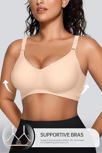 OEAK Womens Seamless Bras Comfortable Bra No Underwire Full Support Bralette Push Up Plus Size V Neck Sleeping Tshirt Bras thumbnail 5