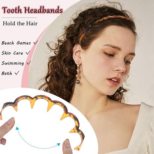 4 Pcs Elastic Non Slip Wavy Tooth Comb Headband for Women, Men & Girls - Zigzag Plastic Headband (Black, Brown) thumbnail 5