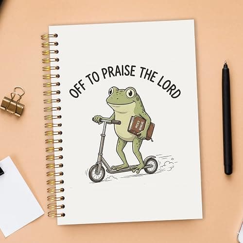 OJMFHEGEE Funny Christian Frog Spiral Notebook 5.5x8.3 in, Off To Praise The Lord Frog Hardcover Notebook Journal Gifts for Women Men, Bible Prayer Journal for Women Men thumbnail 2