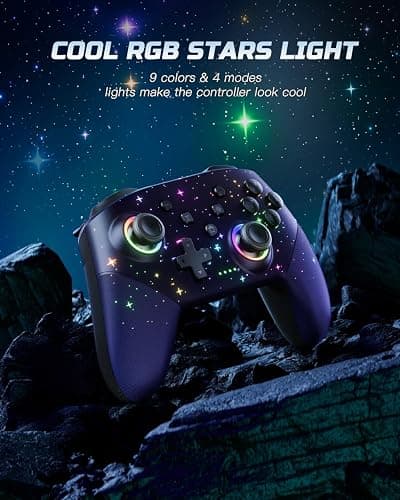 VOYEE Switch Controller, LED Star Wireless Pro Controllers Compatible with Switch/Lite/OLED, Multi-Platform Windows PC with 9 Colors Colorful RGB Lights/Programmable/Vibration/Turbo/Wakeup - Image 1