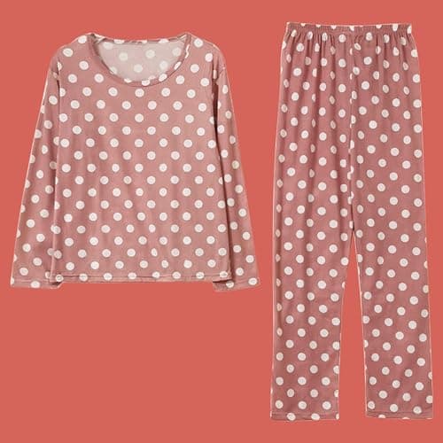 Womens Polka Dot Print Pajama Sets,Long Sleeves Round Neck Sleepwear+Soft Long Pants Cute Sexy Loungewear Nightwear Set - Pink - Medium thumbnail 5