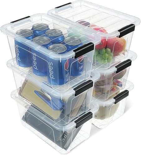 EOENVIVS Plastic Storage Bins with Lids 6 Pack, 7 Quart Storage Containers With Black Buckle Latch, Stackable Storage Organizers for Home Pantry Office Classroom Organization, Clear - Image 1